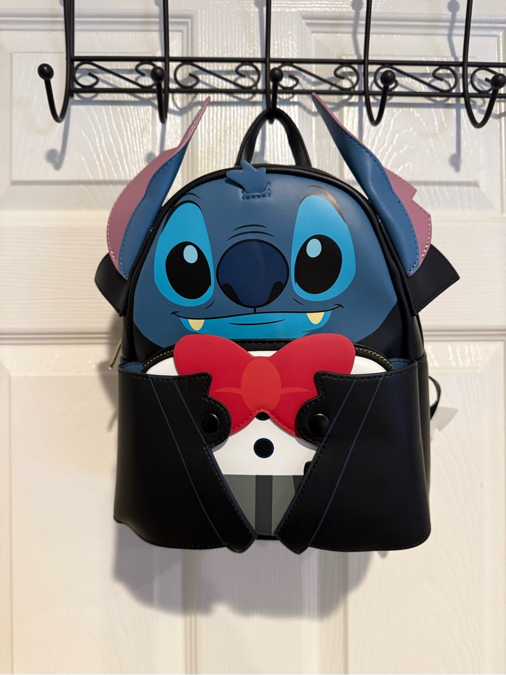 Loungefly Blue Stitch Vampire Mini Backpack with Red Bow Accent